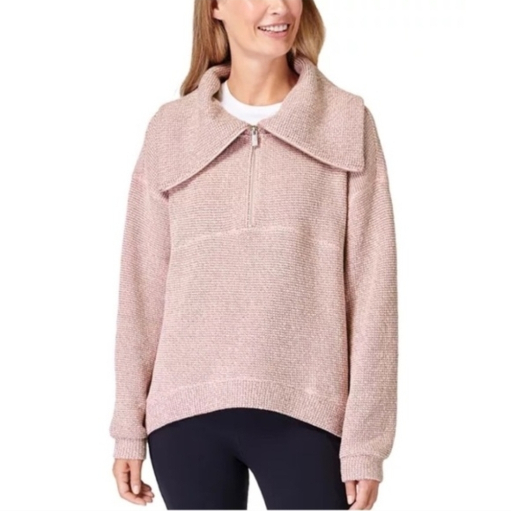 Sweaty Betty Quarter Zip Restful Boucle Pullover Pink Gray Sz. 10